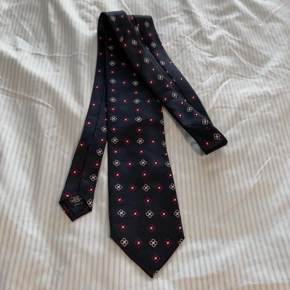 Alexandre London Savile Row Men's Navy Blue Floral Pattern Necktie made in Italy